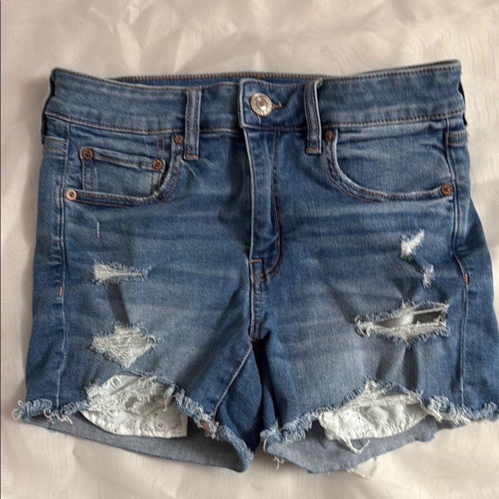 American Eagle Outfitters Blue Distressed Jean Shorts